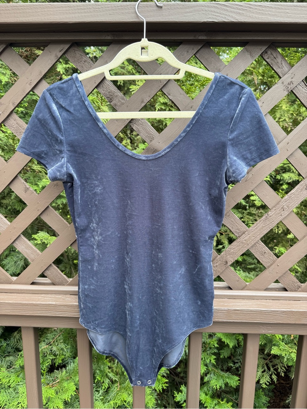 Slate Blue Velvet Scoop Neck Women's Bodysuit